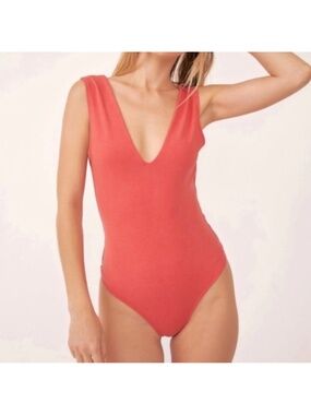 Free People Keep it Sleek Bodysuit in Pink Poinsettia Small New with Tag